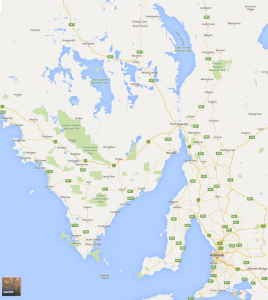 Map showing trip area