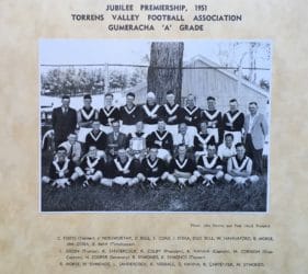 Torrens Valley Football Association - Gumeracha Football Club A Grade 1951 Premiers. Leonie's father Jim O'Dea 2nd from right top row. Her Uncle Jack O'Dea 5th from right top row.